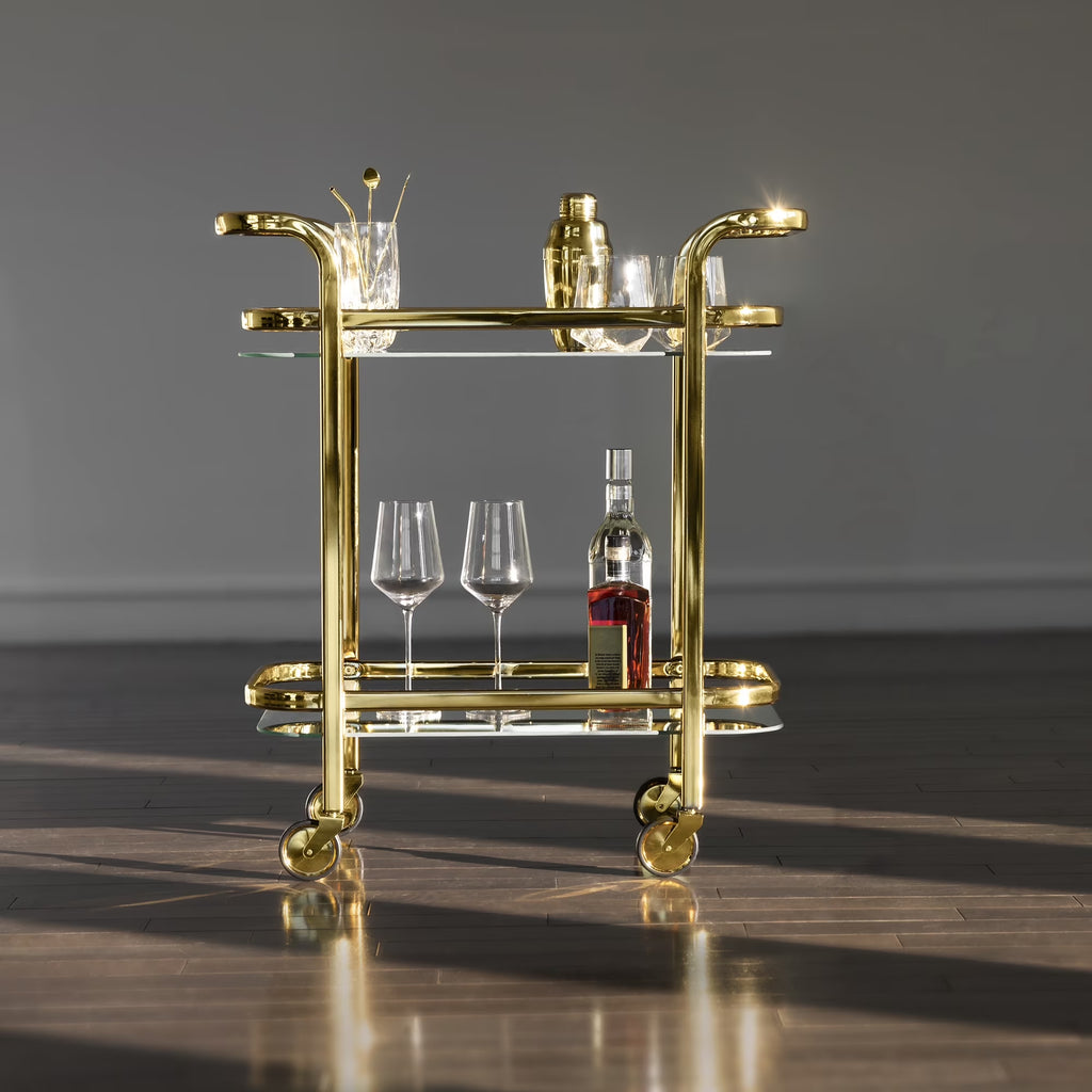 Stainless Steel Bar Cart with Wheels, Mirror Shelves, Home Bar, Gold