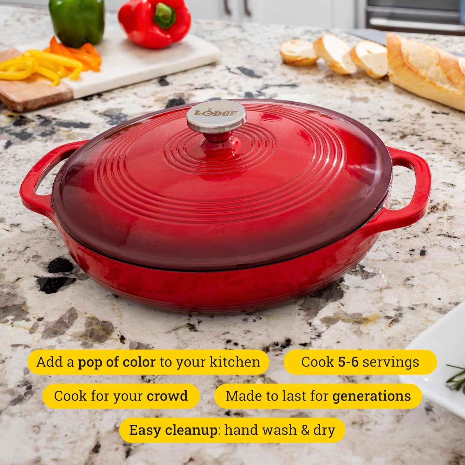 Essential Enamel Braiser 3.5 Quart - Refrigerator- & Oven-Safe up to 500° F - Heat-Retaining, Induction-Safe & Pfas-Free Enamel Cookware - Island Spice Red