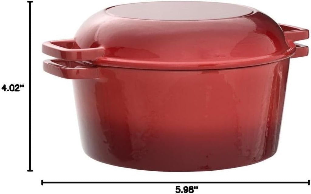 2-In-1 Pre-Seasoned Cast Iron Dutch Oven with Skillet Lid - 5 Qt round Cast Iron Pot for Bread, Casserole, Braising - Heavy Duty Enamel Cookware Set, Double Dutch Oven - 13.5 X 7-Inch, Black