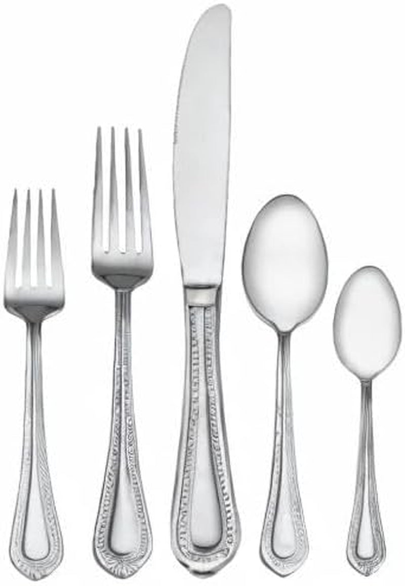 Regent Bead 65-Piece Flatware Set for 12, 18/10 Stainless Steel Silverware with Beaded Teardrop Handles, Includes Serving Utensils, Dishwasher Safe