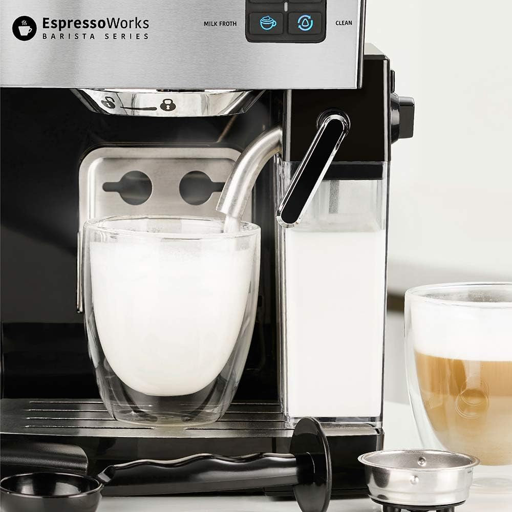 19-Bar Espresso, Cappuccino and Latte Maker 10-Piece Set - Brew Cappuccino and Latte with One Button - Espresso Machine with Milk Steamer 1250W - Coffee Gifts (Silver)