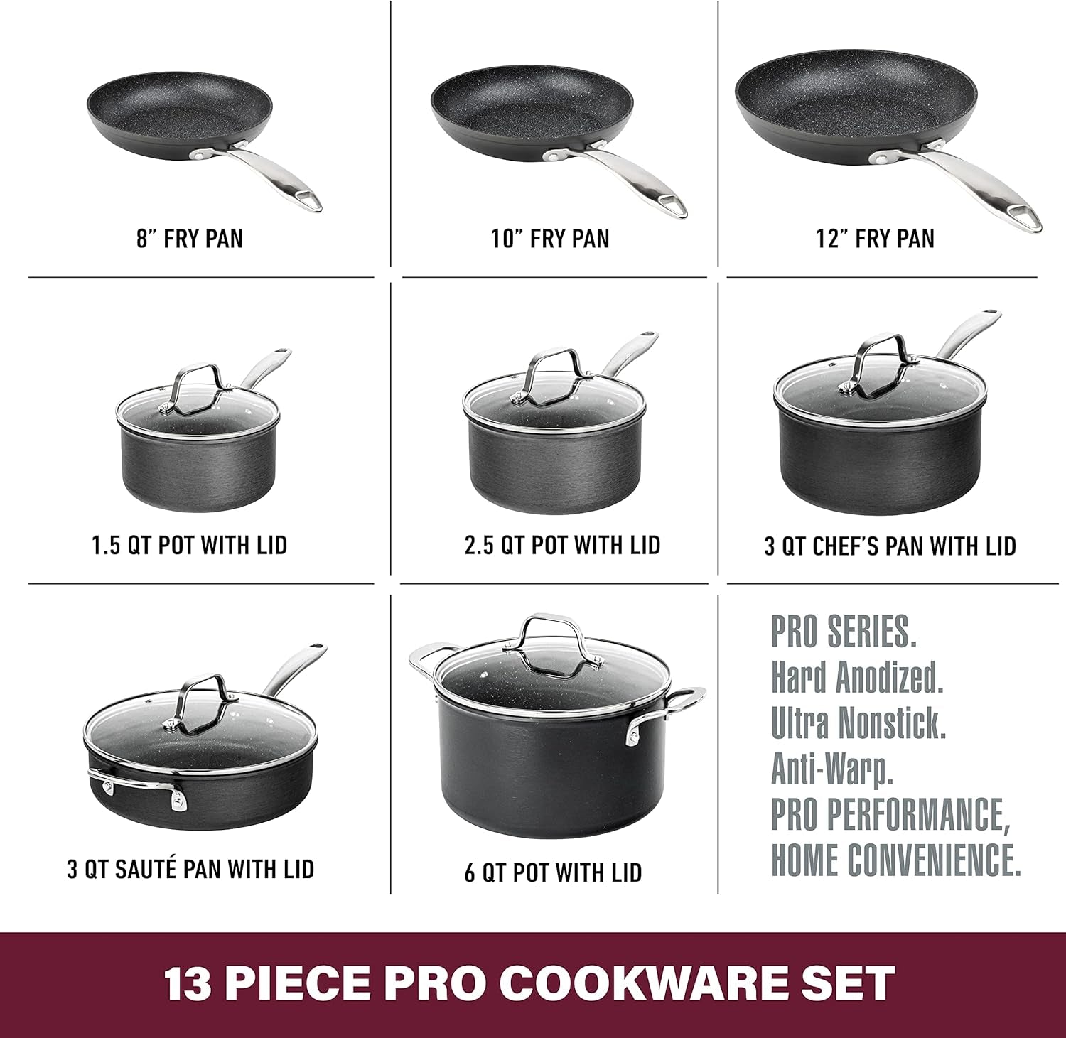 13 Pc Pots and Pans Set Non Stick Cookware Set, Kitchen Cookware Sets, Pot and Pan Set, Pot Set, Hard Anodized Non Stick Pots and Pans Set with Lids, Nonstick Cookware Set Dishwasher Safe
