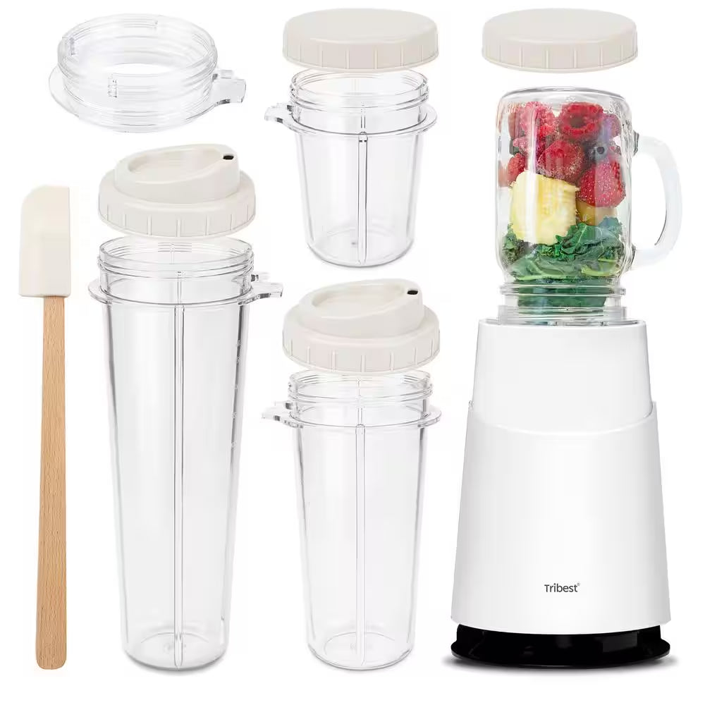 Mason Jar Ready Personal Blender 24 Oz. 1-Speed White 2-With Mason Jar Blending Mug