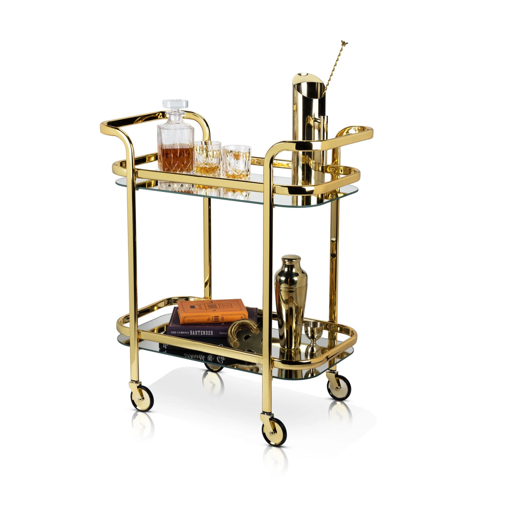 Stainless Steel Bar Cart with Wheels, Mirror Shelves, Home Bar, Gold