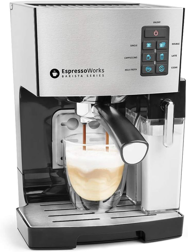 19-Bar Espresso, Cappuccino and Latte Maker 10-Piece Set - Brew Cappuccino and Latte with One Button - Espresso Machine with Milk Steamer 1250W - Coffee Gifts (Silver)