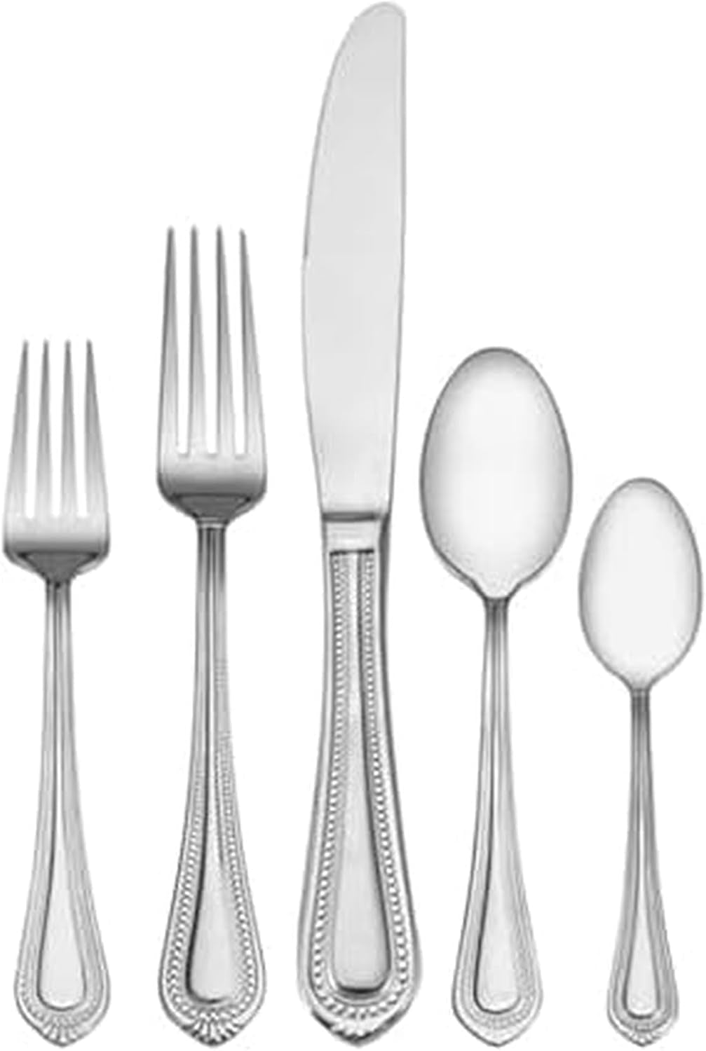 Regent Bead 65-Piece Flatware Set for 12, 18/10 Stainless Steel Silverware with Beaded Teardrop Handles, Includes Serving Utensils, Dishwasher Safe