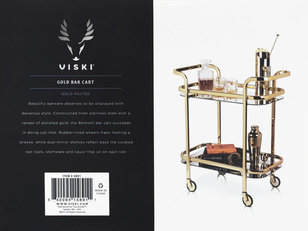 Stainless Steel Bar Cart with Wheels, Mirror Shelves, Home Bar, Gold