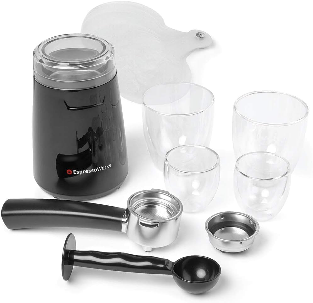 19-Bar Espresso, Cappuccino and Latte Maker 10-Piece Set - Brew Cappuccino and Latte with One Button - Espresso Machine with Milk Steamer 1250W - Coffee Gifts (Silver)