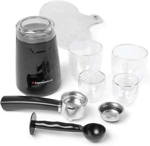 19-Bar Espresso, Cappuccino and Latte Maker 10-Piece Set - Brew Cappuccino and Latte with One Button - Espresso Machine with Milk Steamer 1250W - Coffee Gifts (Silver)