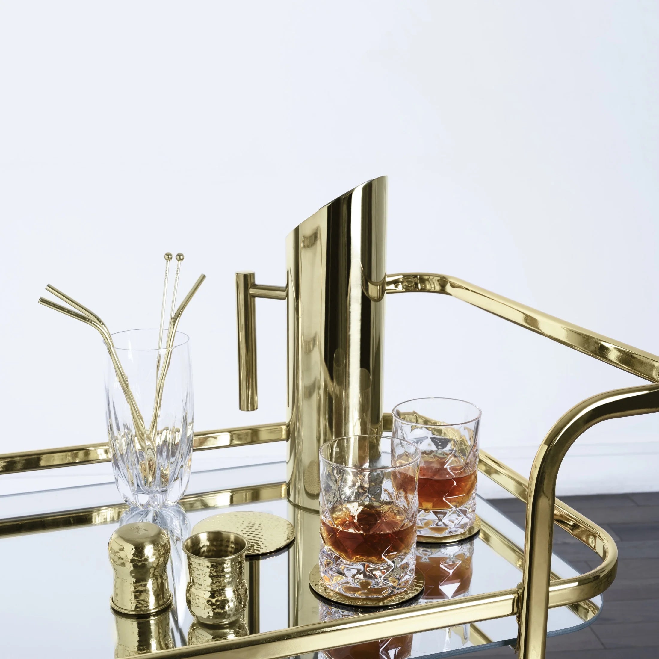 Stainless Steel Bar Cart with Wheels, Mirror Shelves, Home Bar, Gold