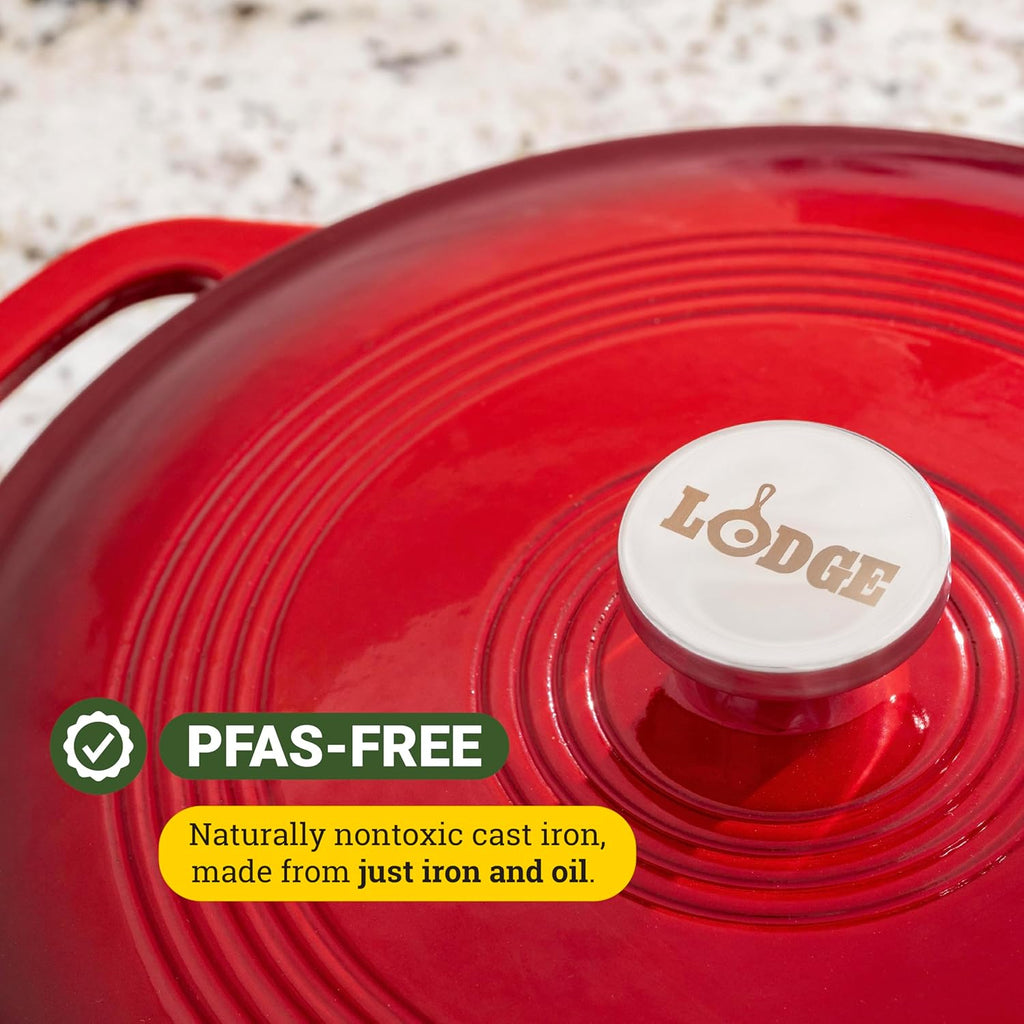 Essential Enamel Braiser 3.5 Quart - Refrigerator- & Oven-Safe up to 500° F - Heat-Retaining, Induction-Safe & Pfas-Free Enamel Cookware - Island Spice Red